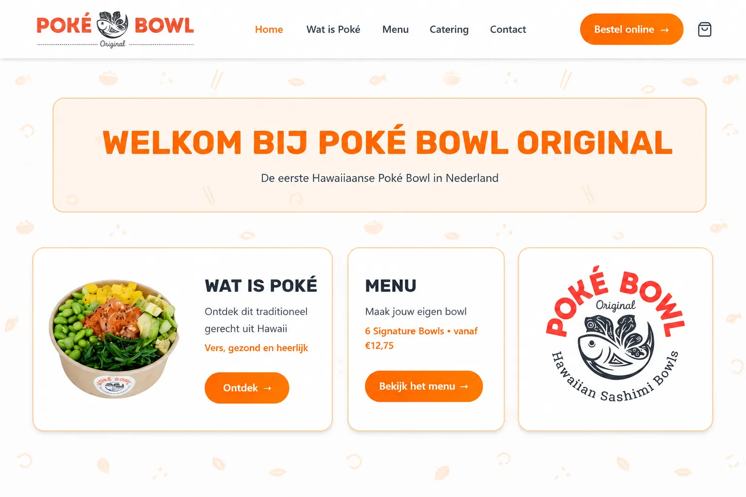 De website die wij bouwden voor Pokébowl Originals