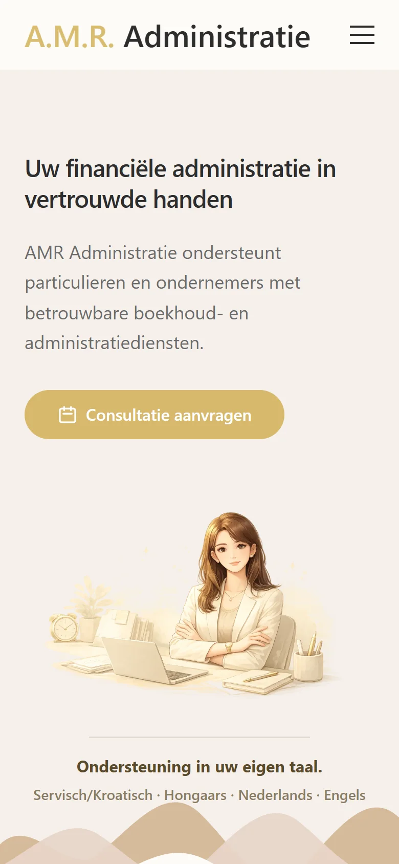 De website van Amradministraties op een telefoon