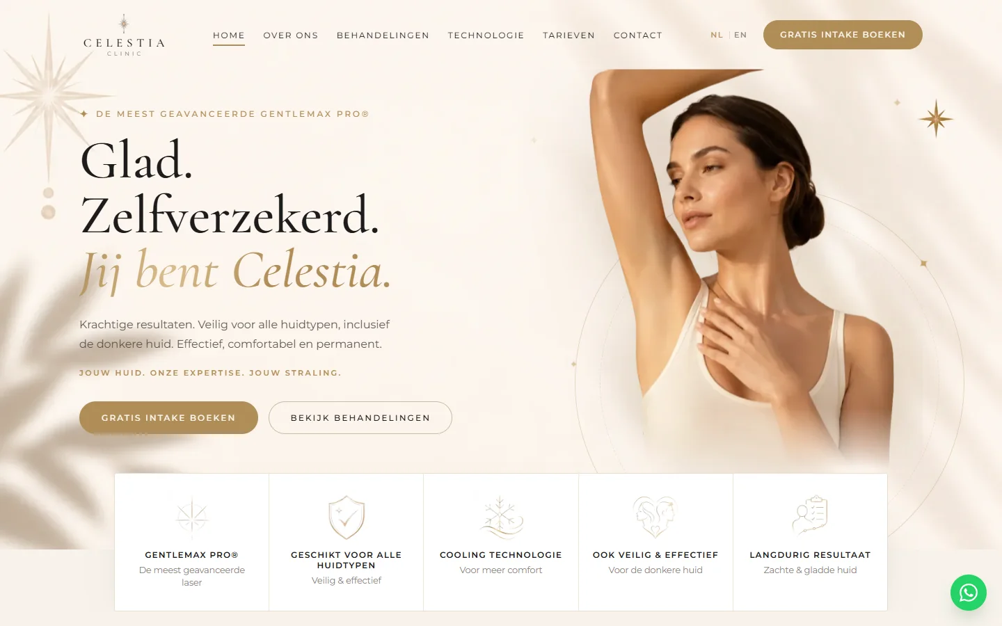 De website van Celestia Clinic op een laptop