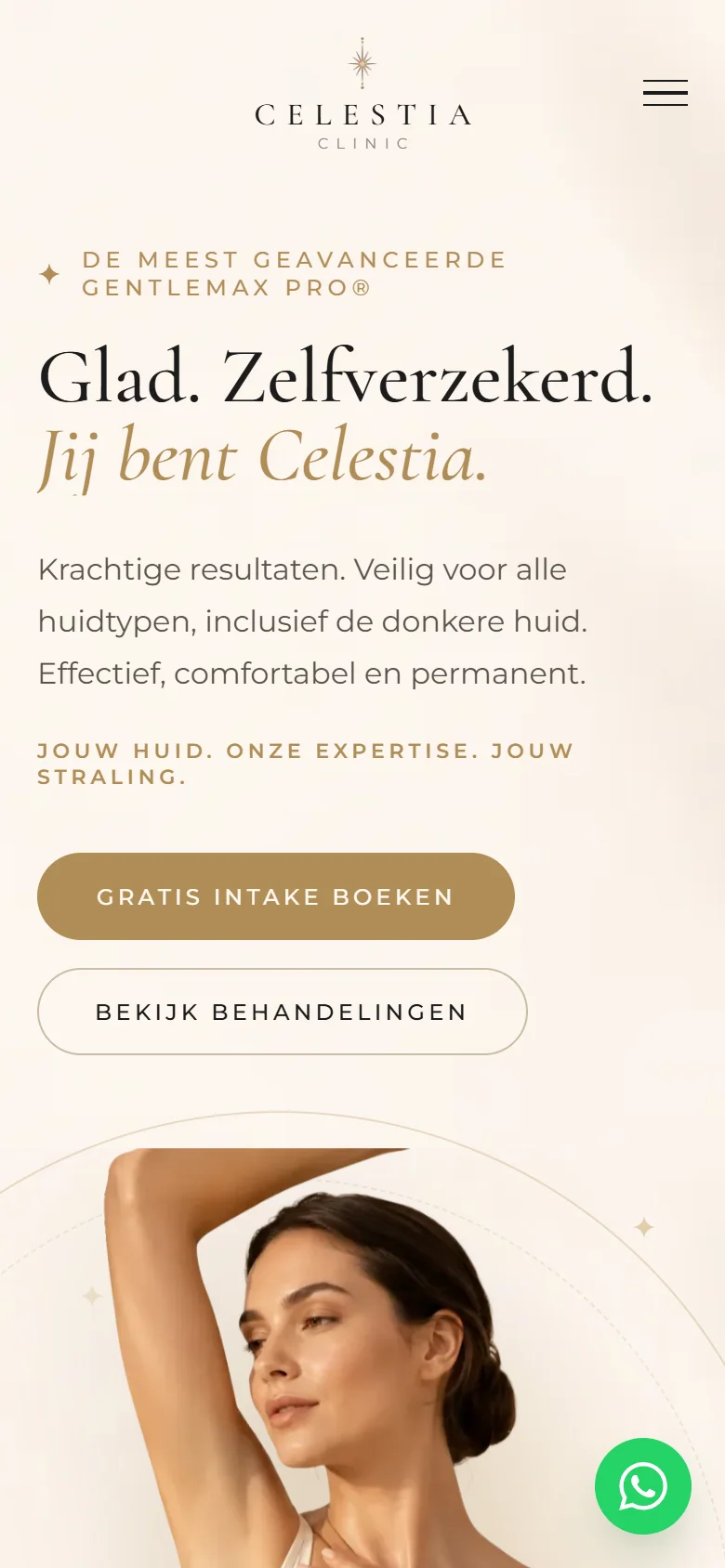 De website van Celestia Clinic op een telefoon