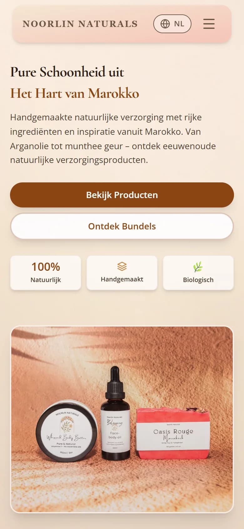 De webshop van Noorlin Naturals op een telefoon