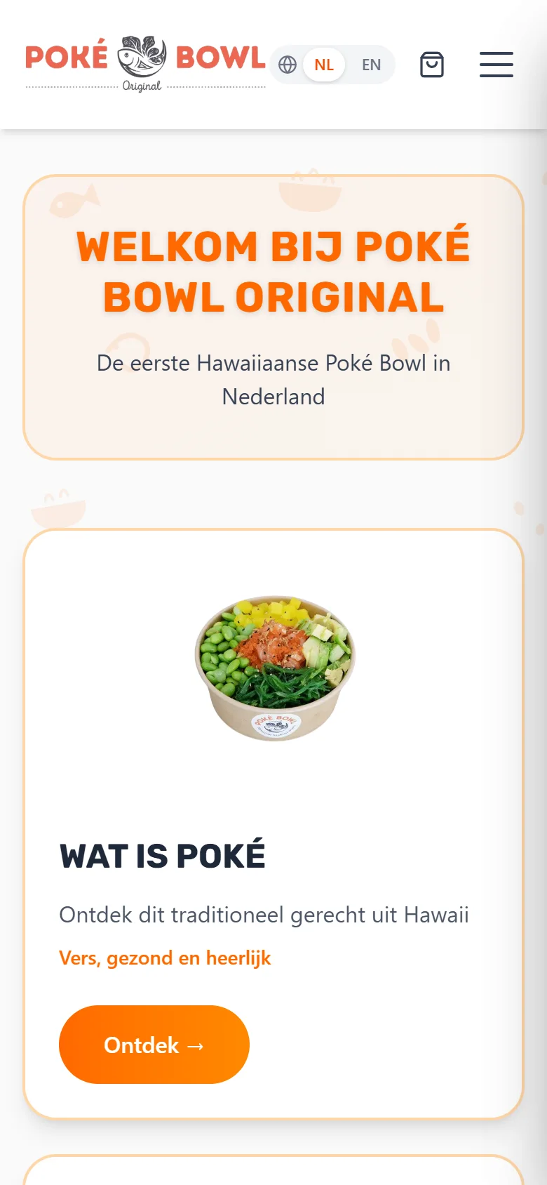 De website van Pokébowl Originals op een telefoon