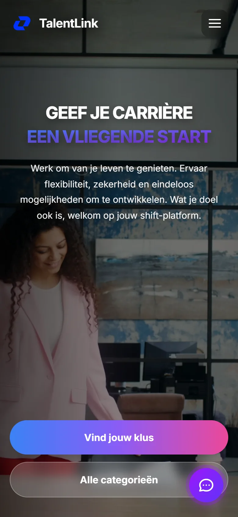 De website van TalentLink op een telefoon